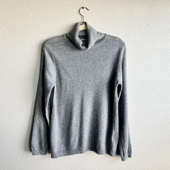 Bartolini Turtleneck Sweater Wool Cashmere Rhinestone Sparkle Holiday Gray L NWT - Picture 2 of 12